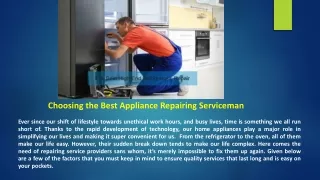 Choosing the Best Appliance Repairing Serviceman