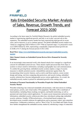 Italy Embedded Security Market Analysis of Sales, Revenue, Growth Trends, and Forecast 2023-2030