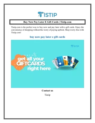 Buy Now Pay Later E Gift Cards  Tistip.com