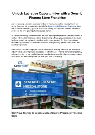Unlock Lucrative Opportunities with a Generic Pharma Store Franchise