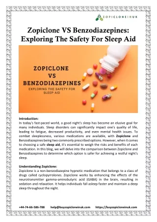 Zopiclone VS Benzodiazepines: Exploring The Safety For Sleep Aid