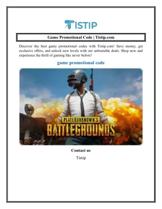 Game Promotional Code  Tistip.com