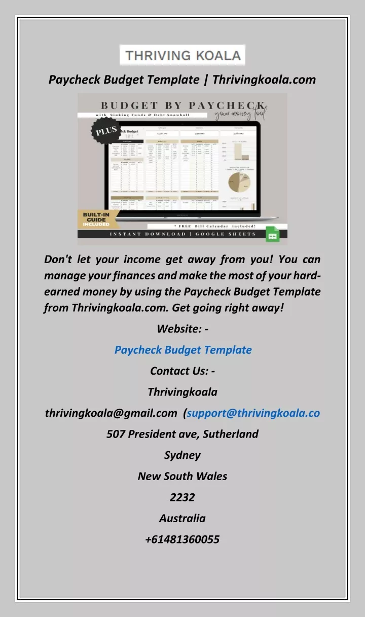 paycheck budget template thrivingkoala com