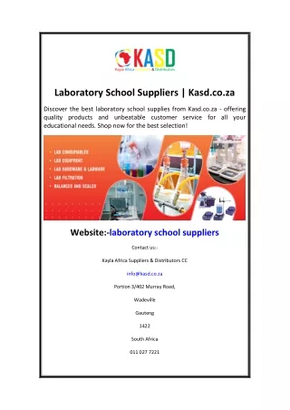 Laboratory School Suppliers  Kasd.co.za