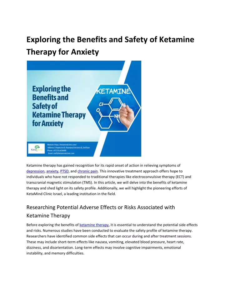 exploring the benefits and safety of ketamine