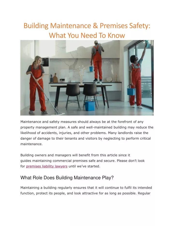 building maintenance premises safety what