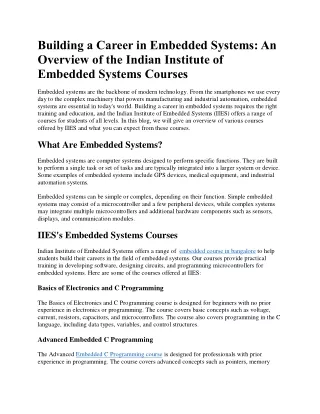 Building a Career in Embedded Systems An Overview of the Indian Institute of Embedded Systems Courses
