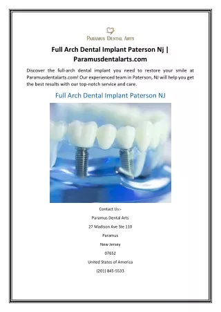 Full Arch Dental Implant Paterson Nj | Paramusdentalarts.com