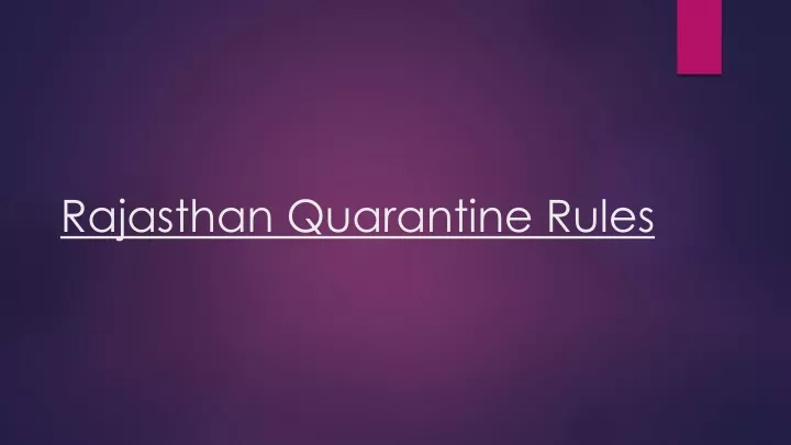 rajasthan quarantine rules