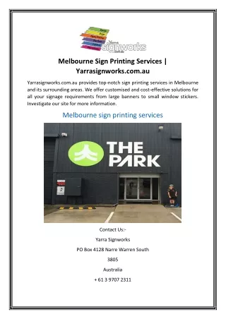 Melbourne Sign Printing Services | Yarrasignworks.com.au