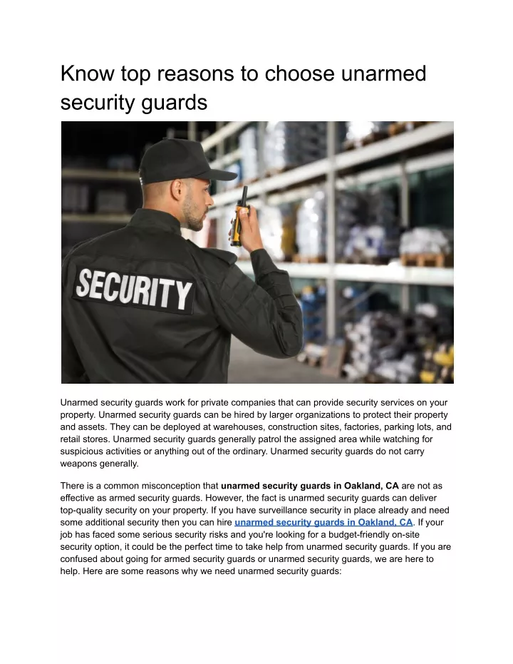 know top reasons to choose unarmed security guards