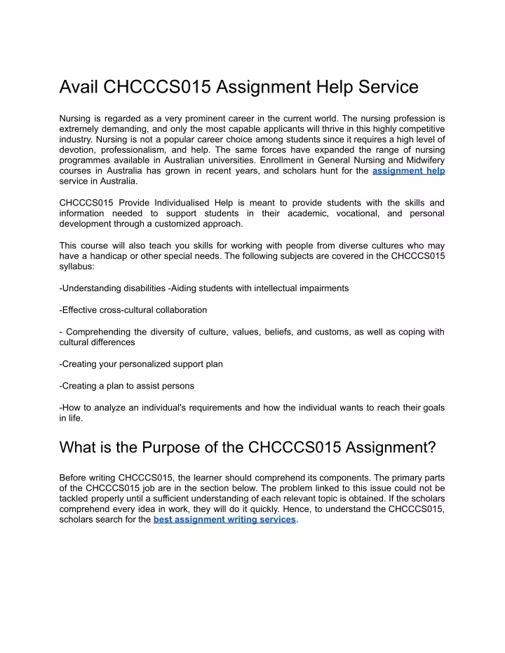 avail chcccs015 assignment help service