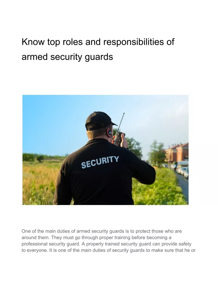 Ppt Know Top Roles And Responsibilities Of Armed Security Guards Powerpoint Presentation Id