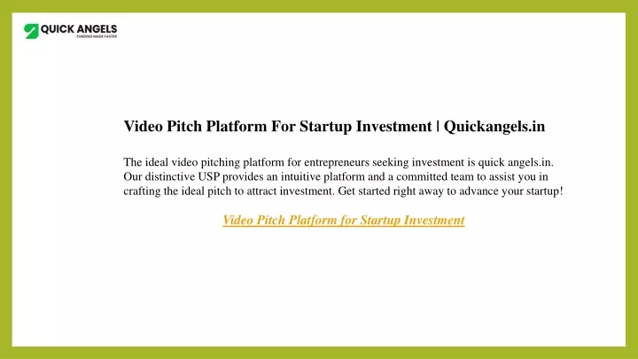 video pitch platform for startup investment