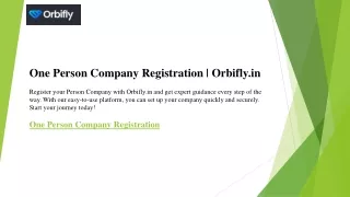 One Person Company Registration  Orbifly.in