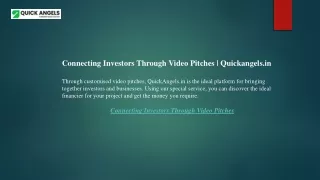 Connecting Investors Through Video Pitches  Quickangels.in