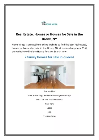 Real Estate, Homes or Houses for Sale in the Bronx, NY