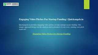 Engaging Video Pitches For Startup Funding  Quickangels.in