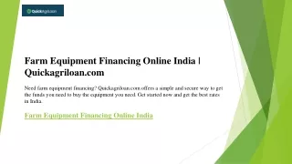 Farm Equipment Financing Online India  Quickagriloan.com