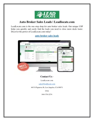 Auto Broker Sales Leads  Leadlocate.com