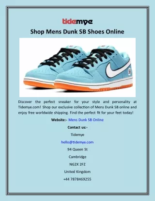 Shop Mens Dunk SB Shoes Online