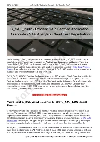 C_SAC_2302 - Efficient SAP Certified Application Associate - SAP Analytics Cloud Test Registration