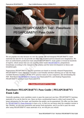 Demo PEGAPCBA87V1 Test - Pass4sure PEGAPCBA87V1 Pass Guide
