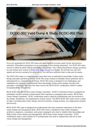 DCDC-002 Valid Dump & Study DCDC-002 Plan