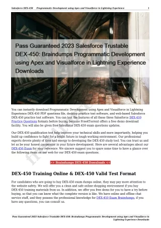 Pass Guaranteed 2023 Salesforce Trustable DEX-450: Braindumps Programmatic Development using Apex and Visualforce in Lig