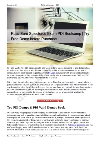 Pass-Sure Salesforce Exam PDI Bootcamp | Try Free Demo before Purchase