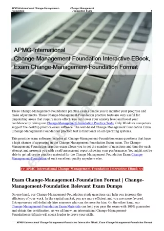 APMG-International Change-Management-Foundation Interactive EBook, Exam Change-Management-Foundation Format