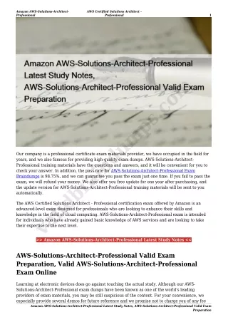 Amazon AWS-Solutions-Architect-Professional Latest Study Notes, AWS-Solutions-Architect-Professional Valid Exam Preparat