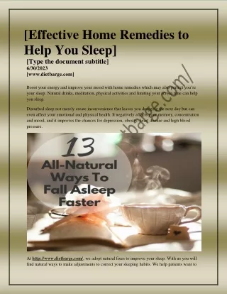 [Effective Home Remedies to Help You Sleep]
