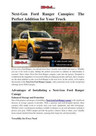Next-Gen Ford Ranger Canopies_ The Perfect Addition for Your Truck