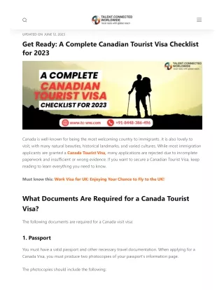 Canada Tourists visa (TCW)