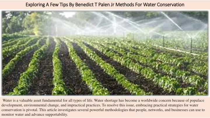 exploring a few tips by benedict t palen jr methods for water conservation