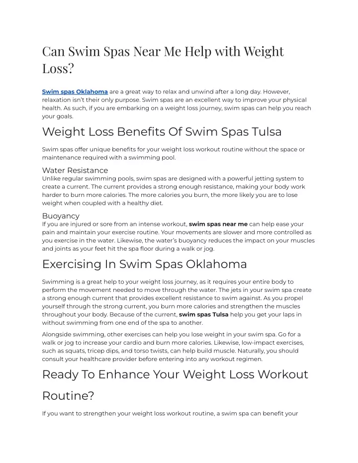 can swim spas near me help with weight loss