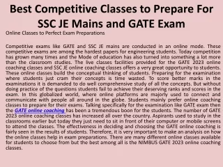 Best Competitive Classes to Prepare For SSC JE Mains and GATE Exam