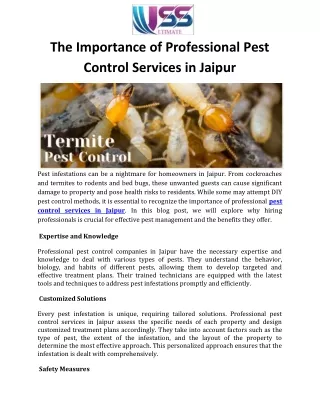 The Importance of Professional Pest Control Services in Jaipur