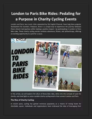London to Paris Bike Rides: Pedaling for a Purpose in Charity Cycling Events