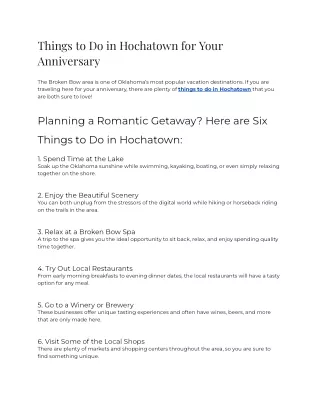 things to do in hochatown for your anniversary