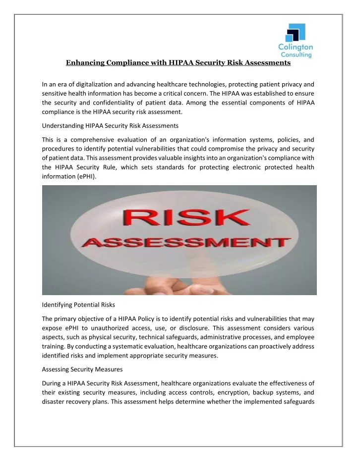 enhancing compliance with hipaa security risk