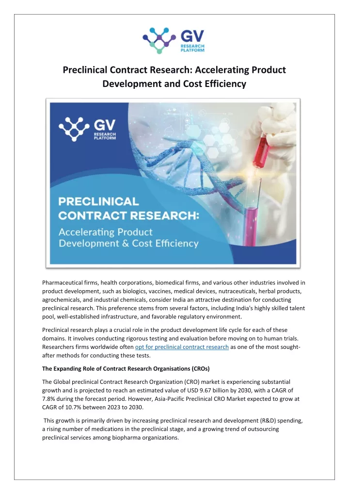 preclinical contract research accelerating