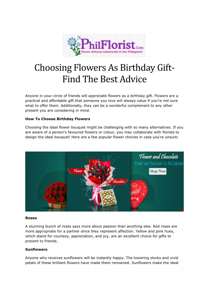 choosing flowers as birthday gift find the best