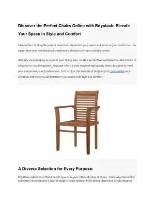 Discover the Perfect Chairs Online with Royaloak_ Elevate Your Space in Style and Comfort