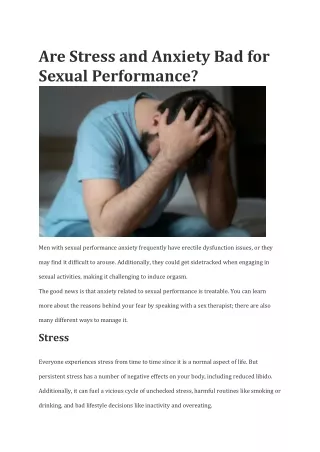 Are Stress and Anxiety Bad for Sexual Performance