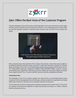 Zykrr Offers the Best Voice of the Customer Program