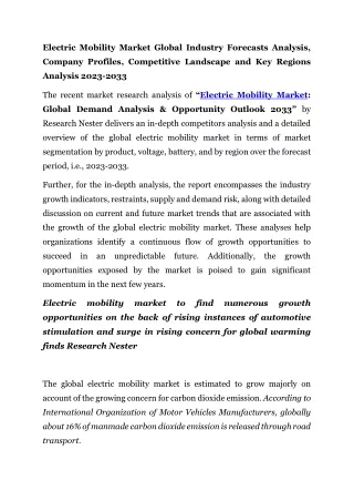 Electric Mobility market | 2023-2033