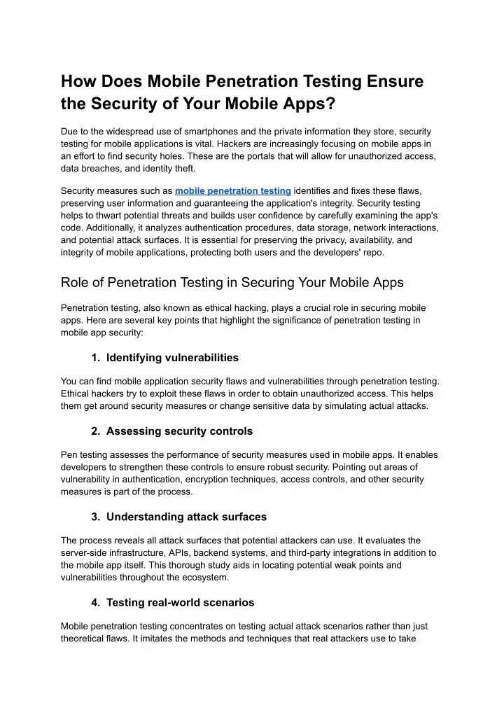 how does mobile penetration testing ensure