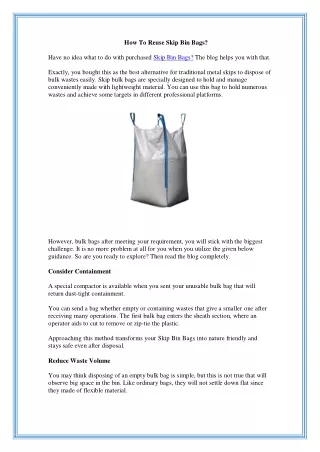 How To Reuse Skip Bin Bags